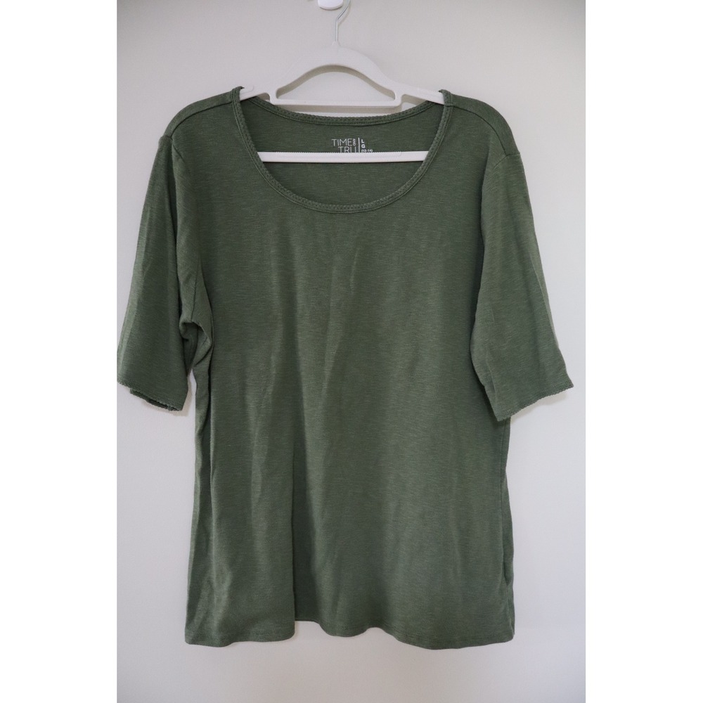 Casual Minimalist Time and Tru T-Shirt L Green Scoop Neck Slub Knit TT102684